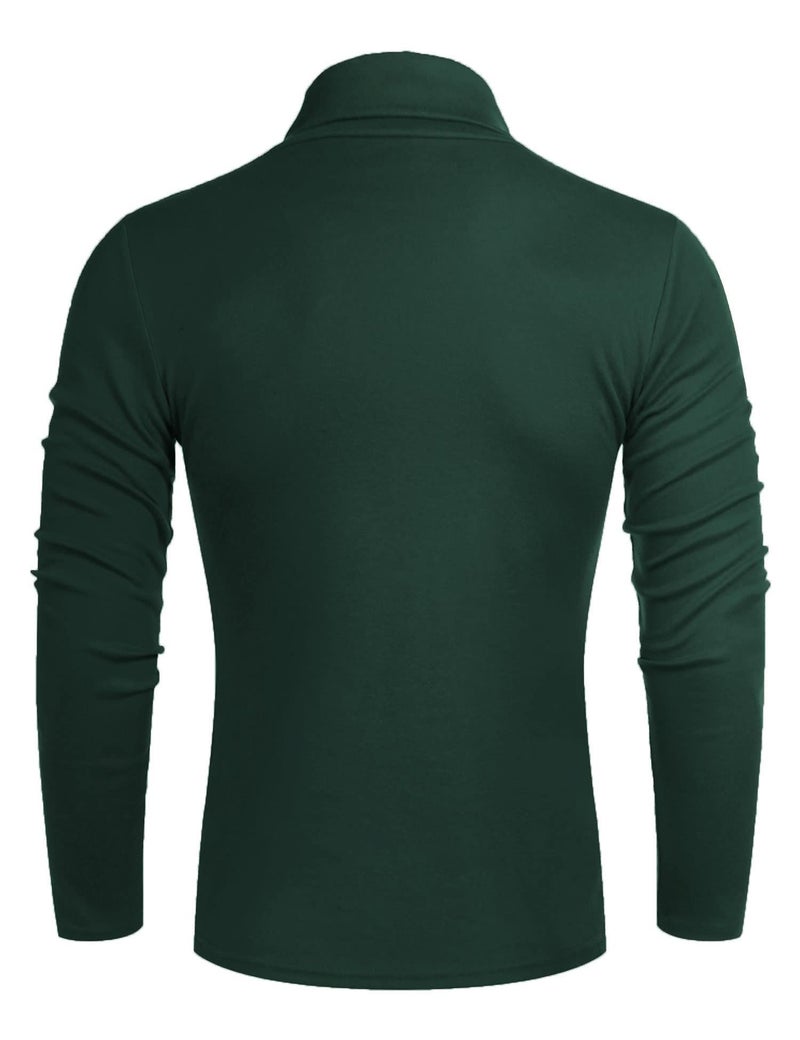 Poriff Mens Slim Fit Soft Cotton Blend Solid Turtleneck Pullover Sweaters Green XL - Image 3